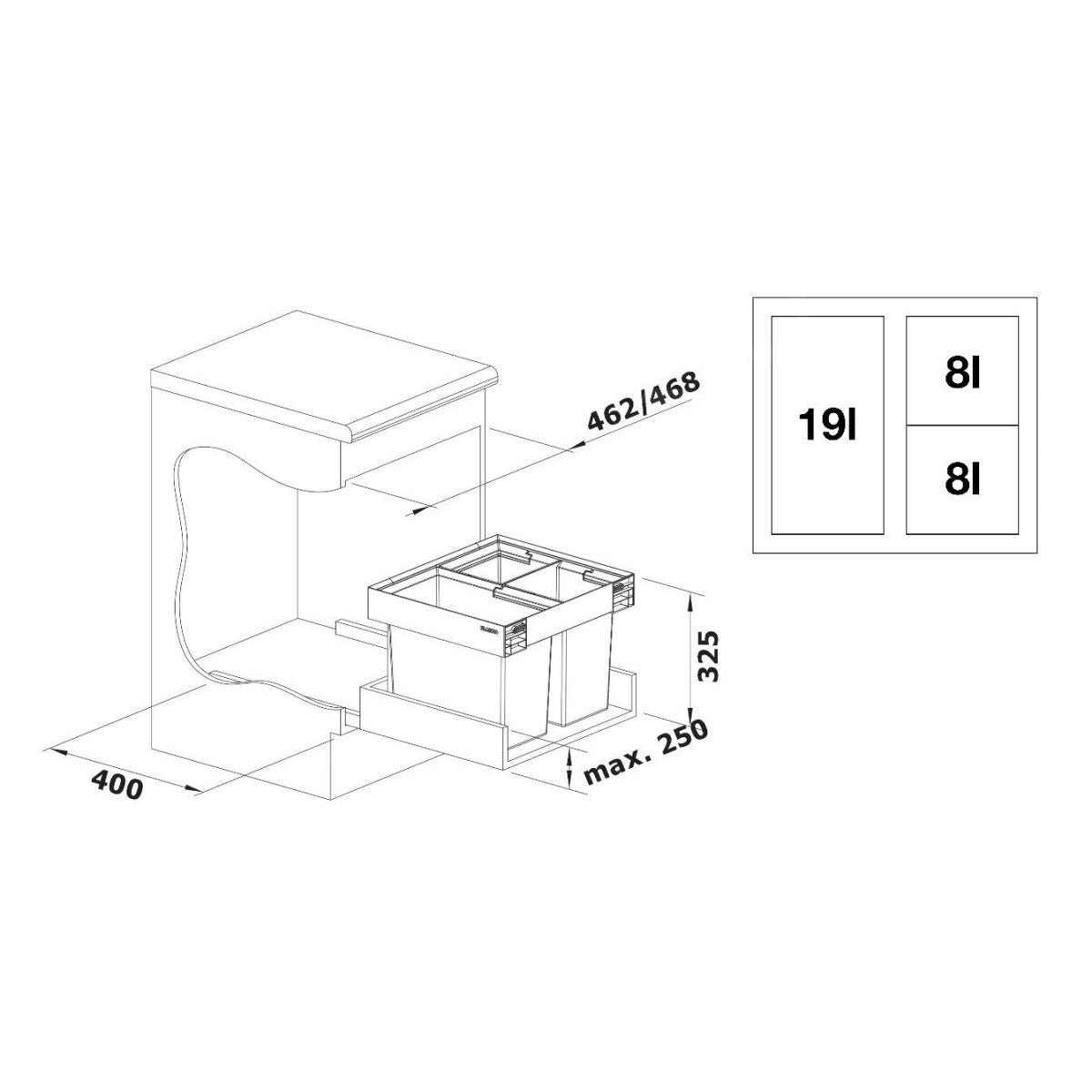 526640 Blanco Flexon II Low 50/3, 1 x 19l,  2 x 8l sorter odpadkov