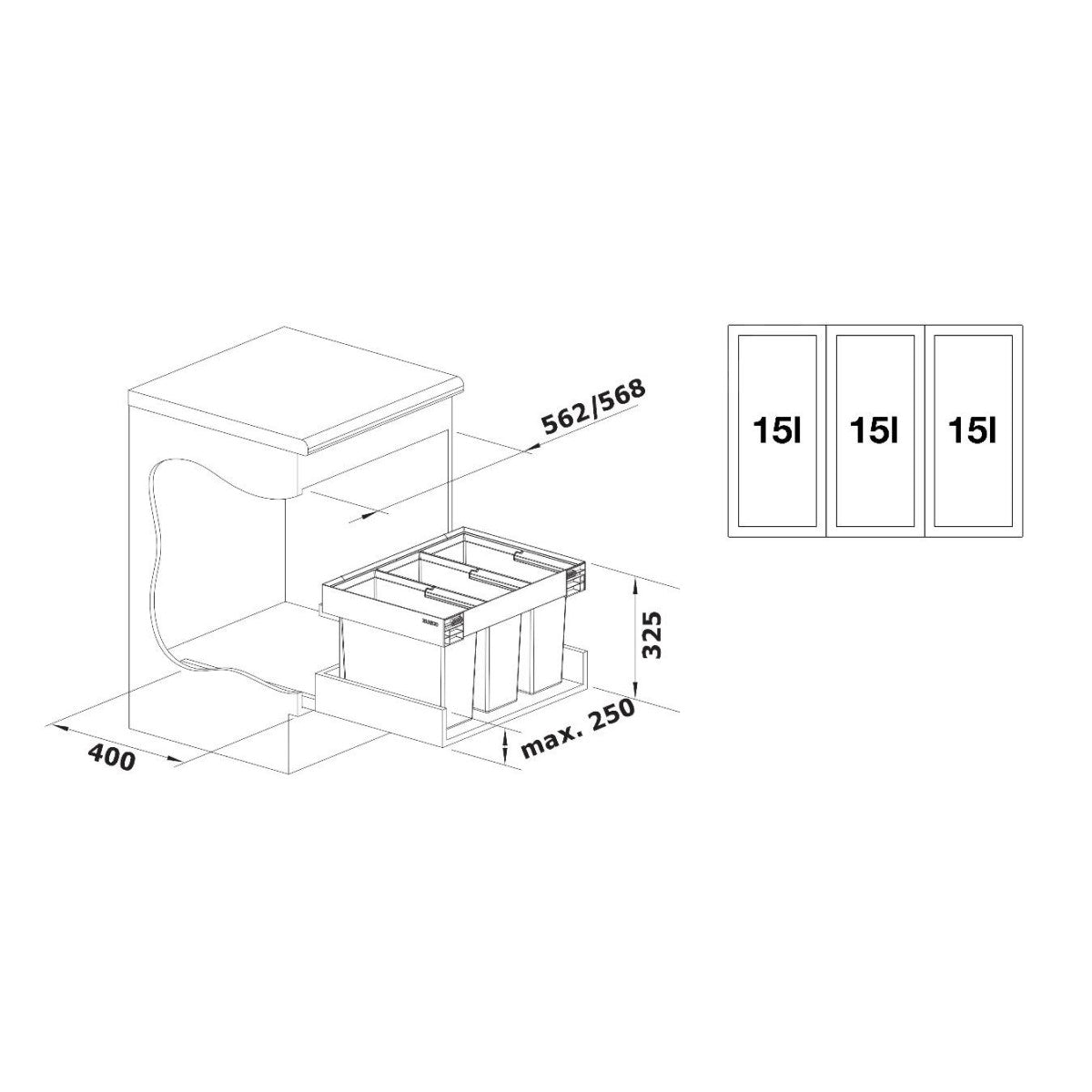 526642 Blanco Flexon II Low 60/3, 3 x 15l sorter odpadkov