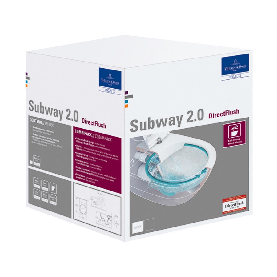 5614R201 Villeroy & Boch Subway 2.0 DirectFlush viseča brezrobna WC školjka z WC desko s počasnim zapiranjem