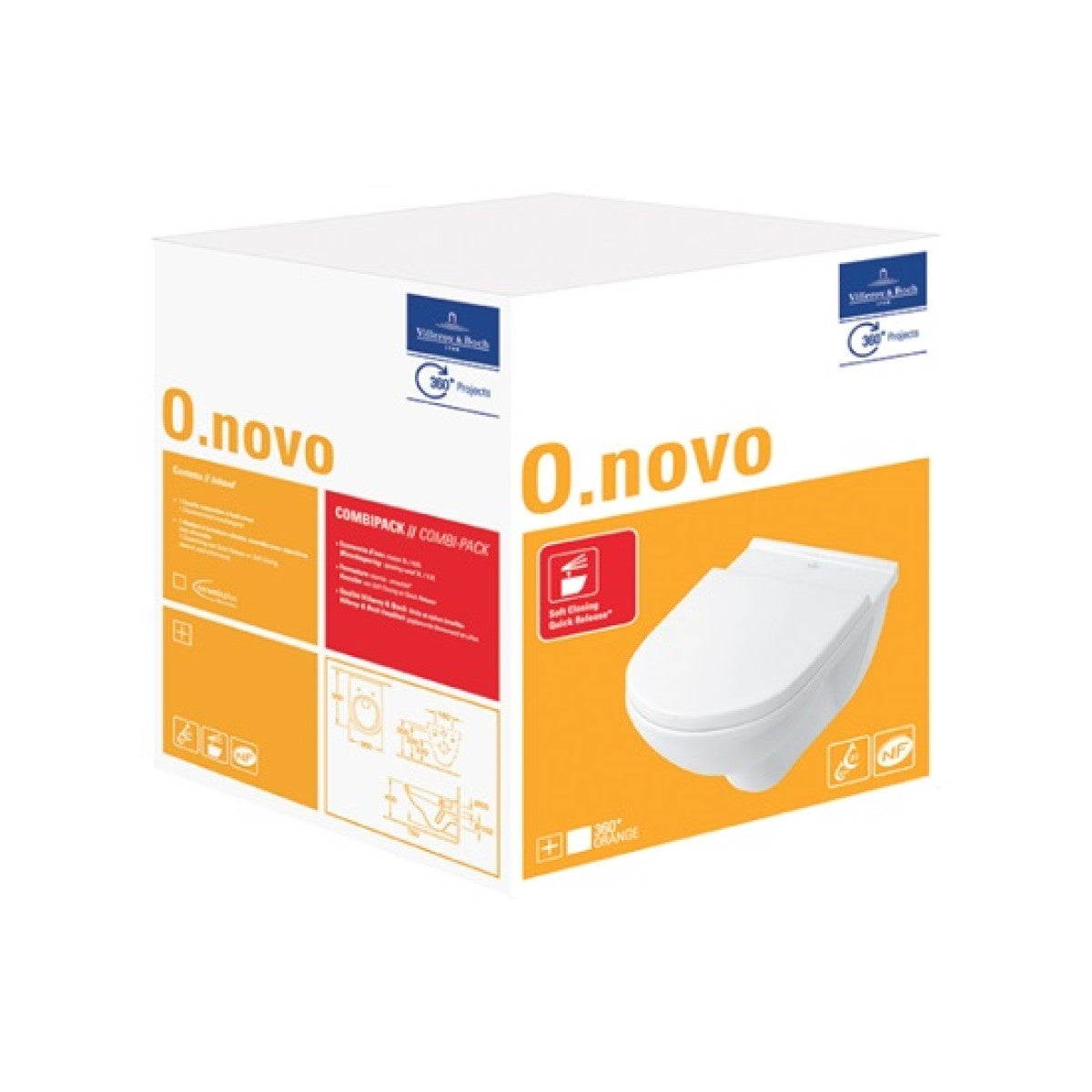 5660H1R1 Villeroy & Boch O.novo Combi-Pack CeramicPlus viseča WC školjka z WC desko s počasnim zapiranjem