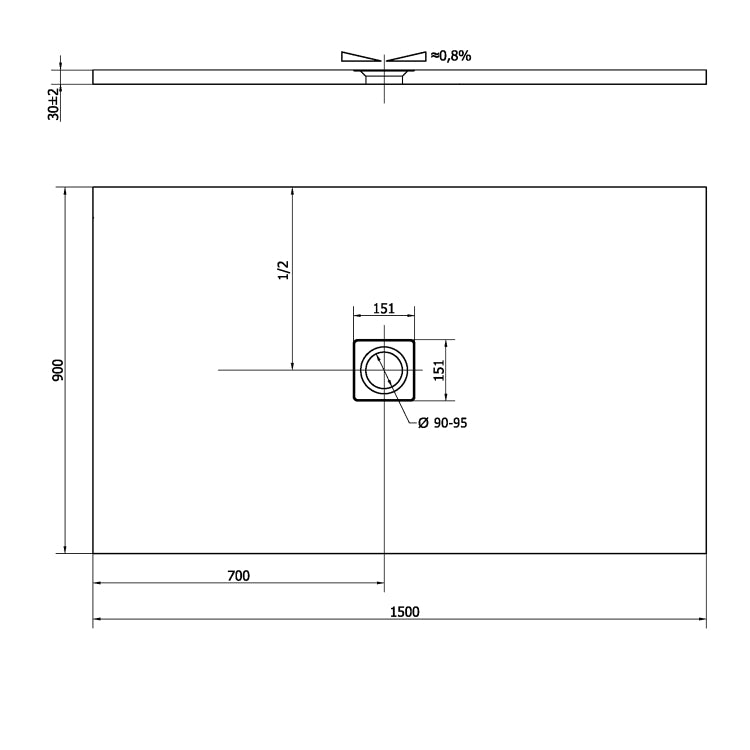 72898 Polysan Flexia 150 x 90 cm pravokotna tuš kad iz litega marmorja