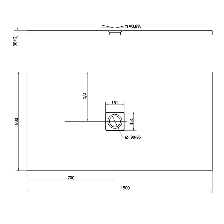 72901 Polysan Flexia 150 x 80 cm pravokotna tuš kad iz litega marmorja