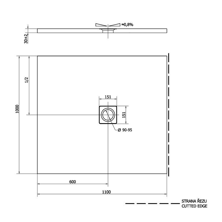 72922 Polysan Flexia 110 x 100 cm pravokotna tuš kad iz litega marmorja