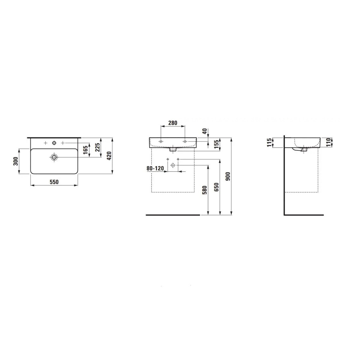 H8102820001041 Laufen VAL 55 x 42 cm nadpultni umivalnik z odprtino za armaturo
