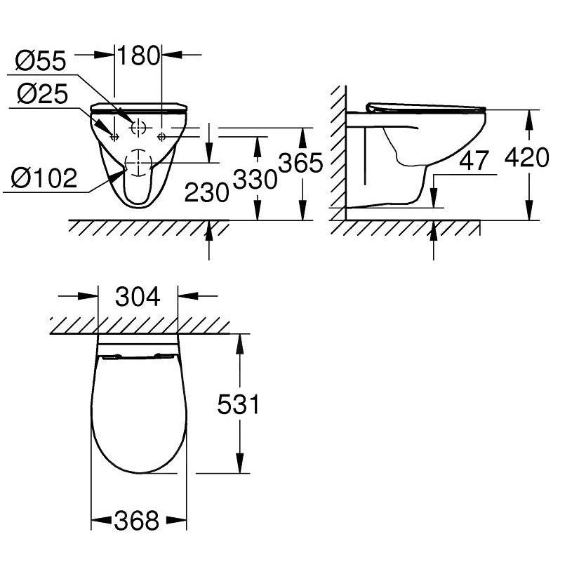 39899000 Grohe Bau Ceramic viseča brezrobna WC školjka z WC desko Slim s počasnim zapiranjem
