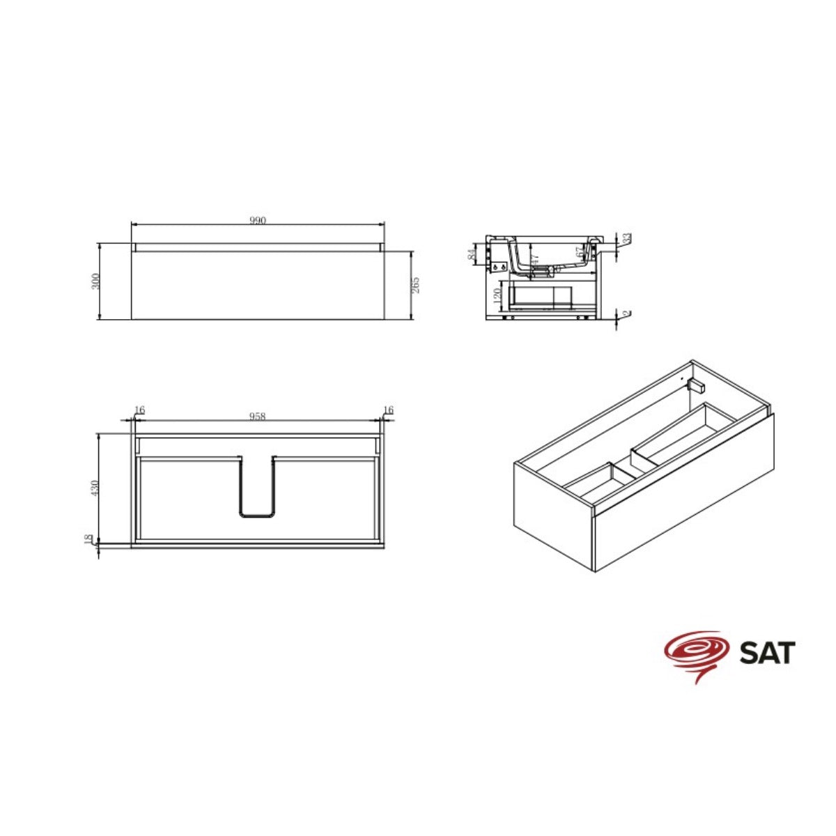 BWAY100WTK SAT B-Way 100x46 cm omarica za umivalnik s pultom iz umetnega kamna