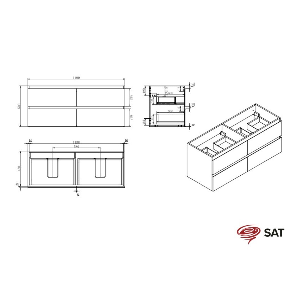 BWAY2120WZ SAT B-Way 120x46 cm omarica za umivalnik z granitnim pultom