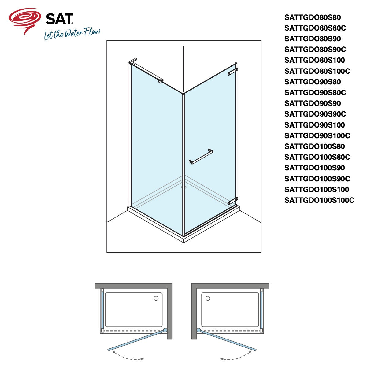 SATTGDO100S100C SAT TGD NEW 100 x 100 cm kvadratna tuš kabina brez okvirja črna