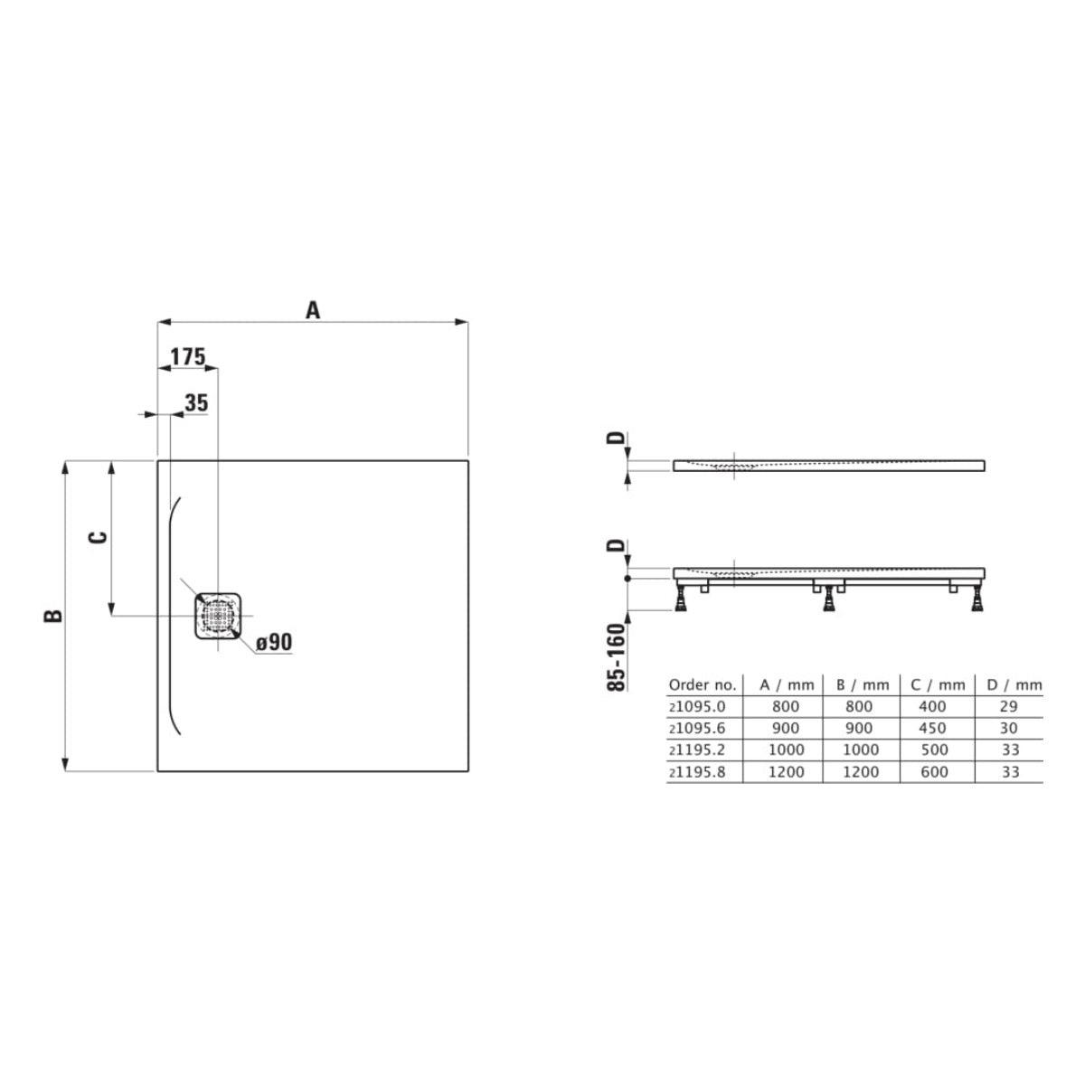 H2109500800001 Laufen Pro 80 x 80 cm kvadratna tuš kad iz litega marmorja