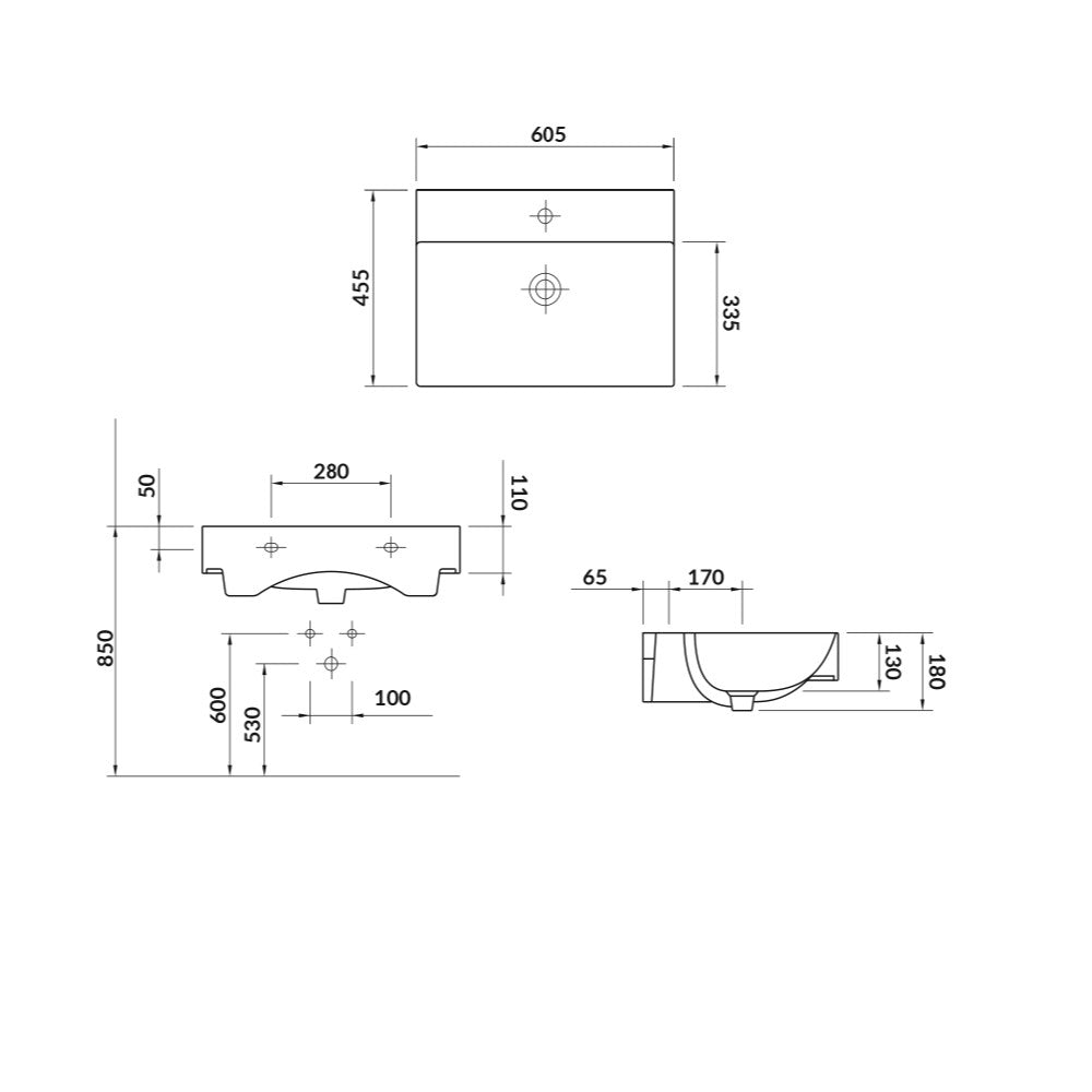 K671-005 Cersanit Inverto 60 x 45 cm keramični umivalnik z odprtino za armaturo