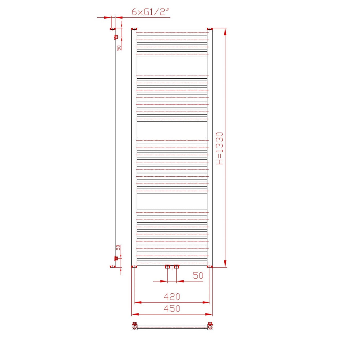 KH4501320SBL Thermal Trend KH 45 cm x 133 cm črni kopalniški radiator univerzalni