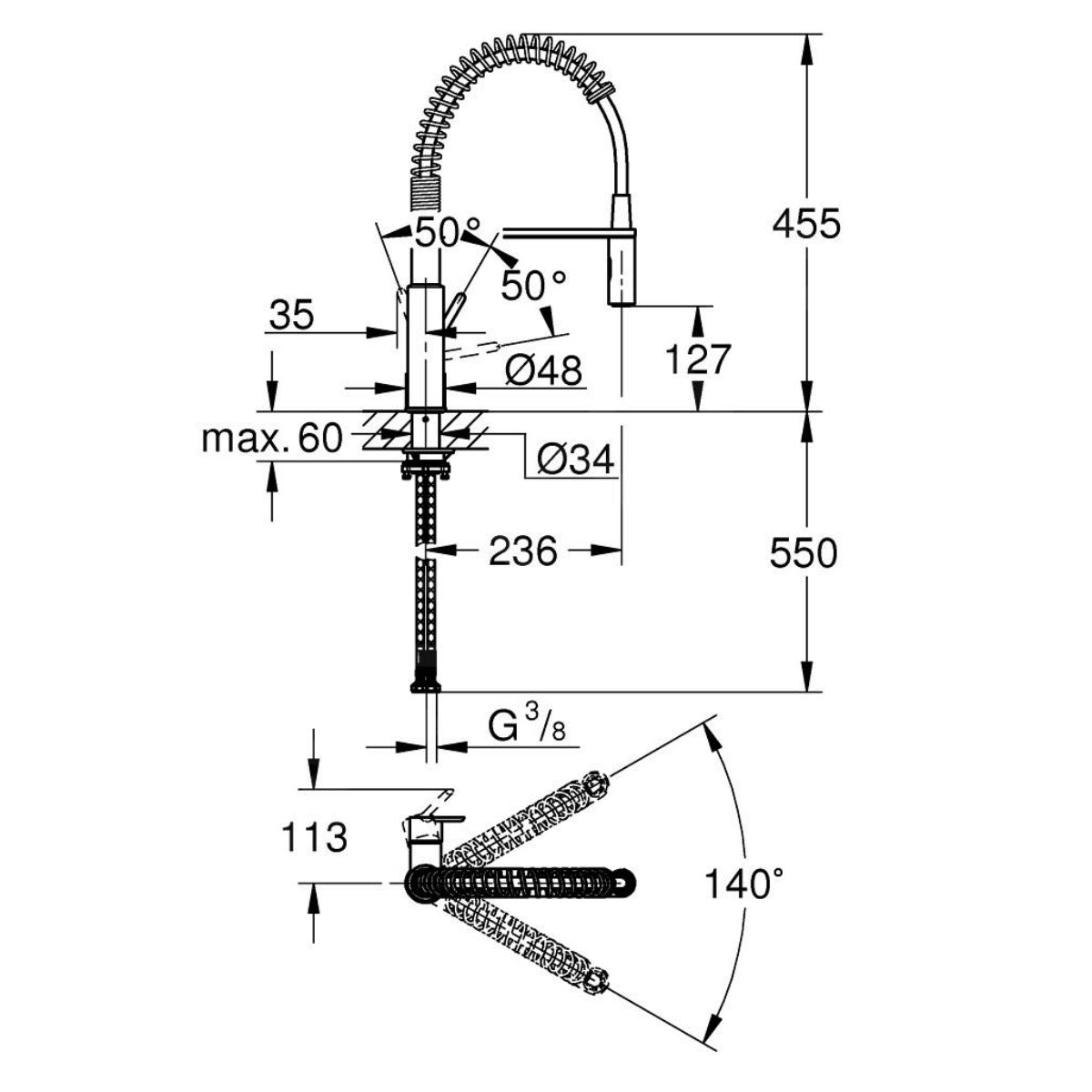 30361000 Grohe Get vrtljiva kuhinjska armatura