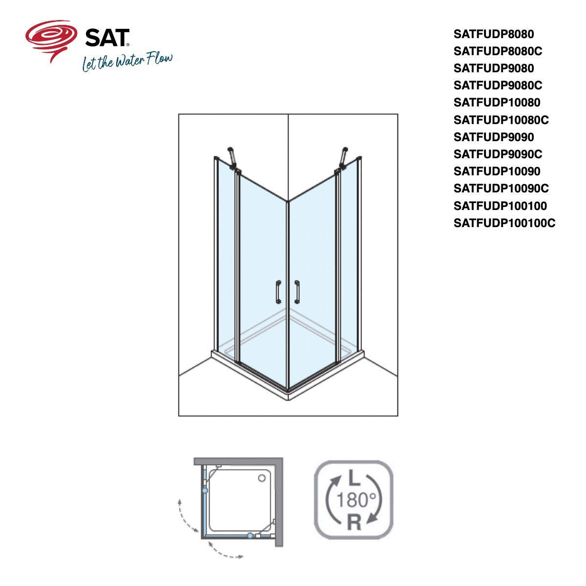 SATFUDP10090C SAT Fusion 100 x 90 pravokotna tuš kabina črna