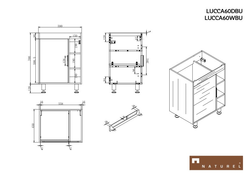 LUCCA60W Naturel Lucca 59 x 45 cm umivalnik z omarico