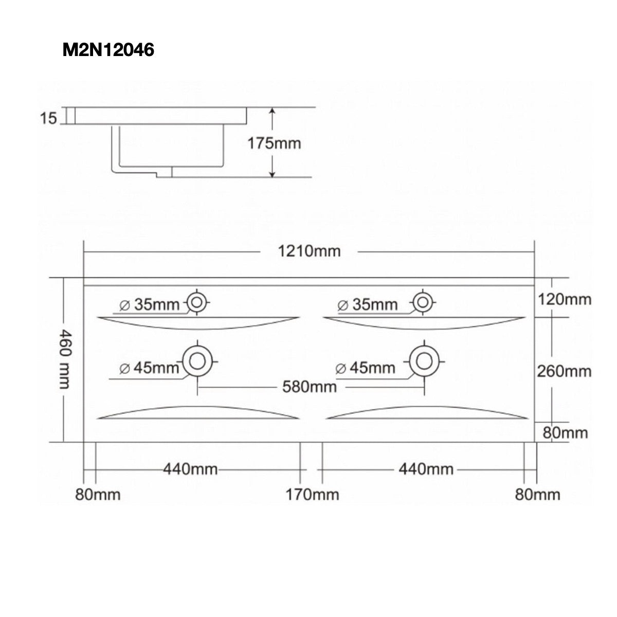 NOBIA120ZBL Naturel Nobia 120 x 46 cm dvojni umivalnik z omarico