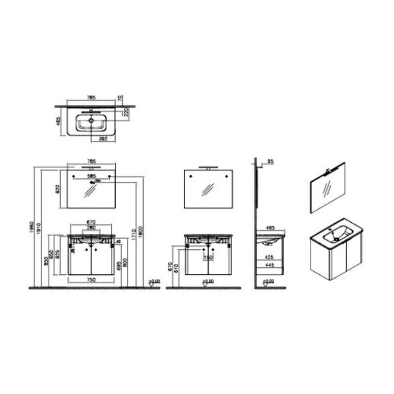 MIASETPR80BB Vitra Mia 79 x 65 x 47 cm kopalniški sestav