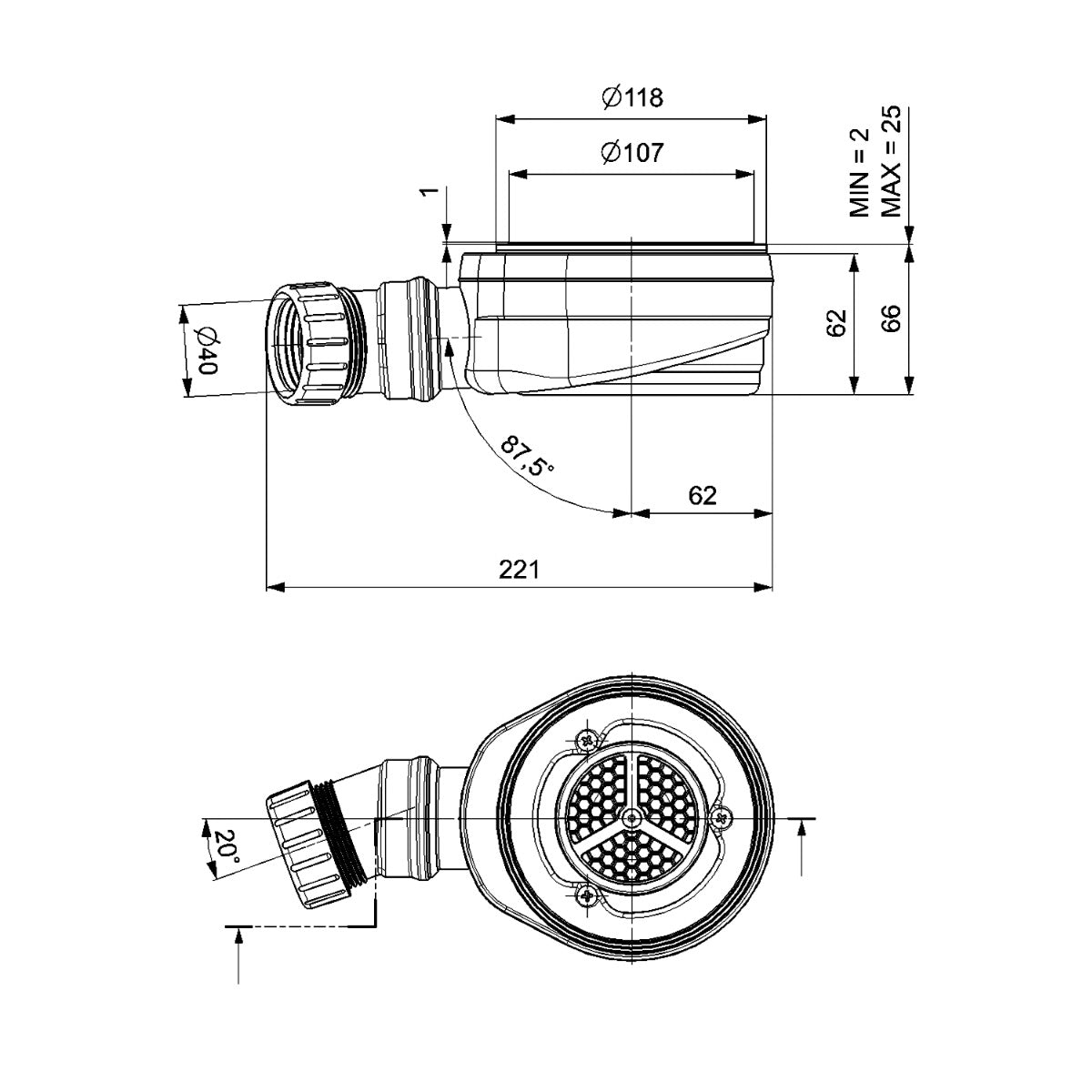 17672 Polysan sifon za tuš kad 90 mm