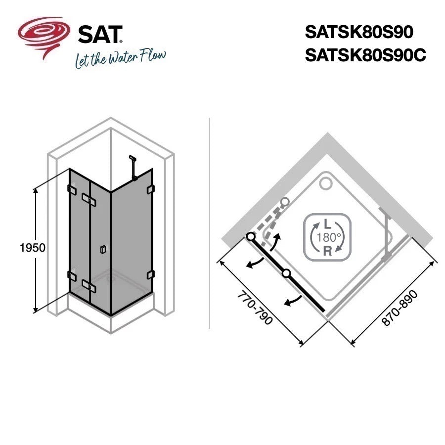 SATSK80S90C SAT SK 90 x 80 pravokotna tuš kabina z zložljivimi vrati črna