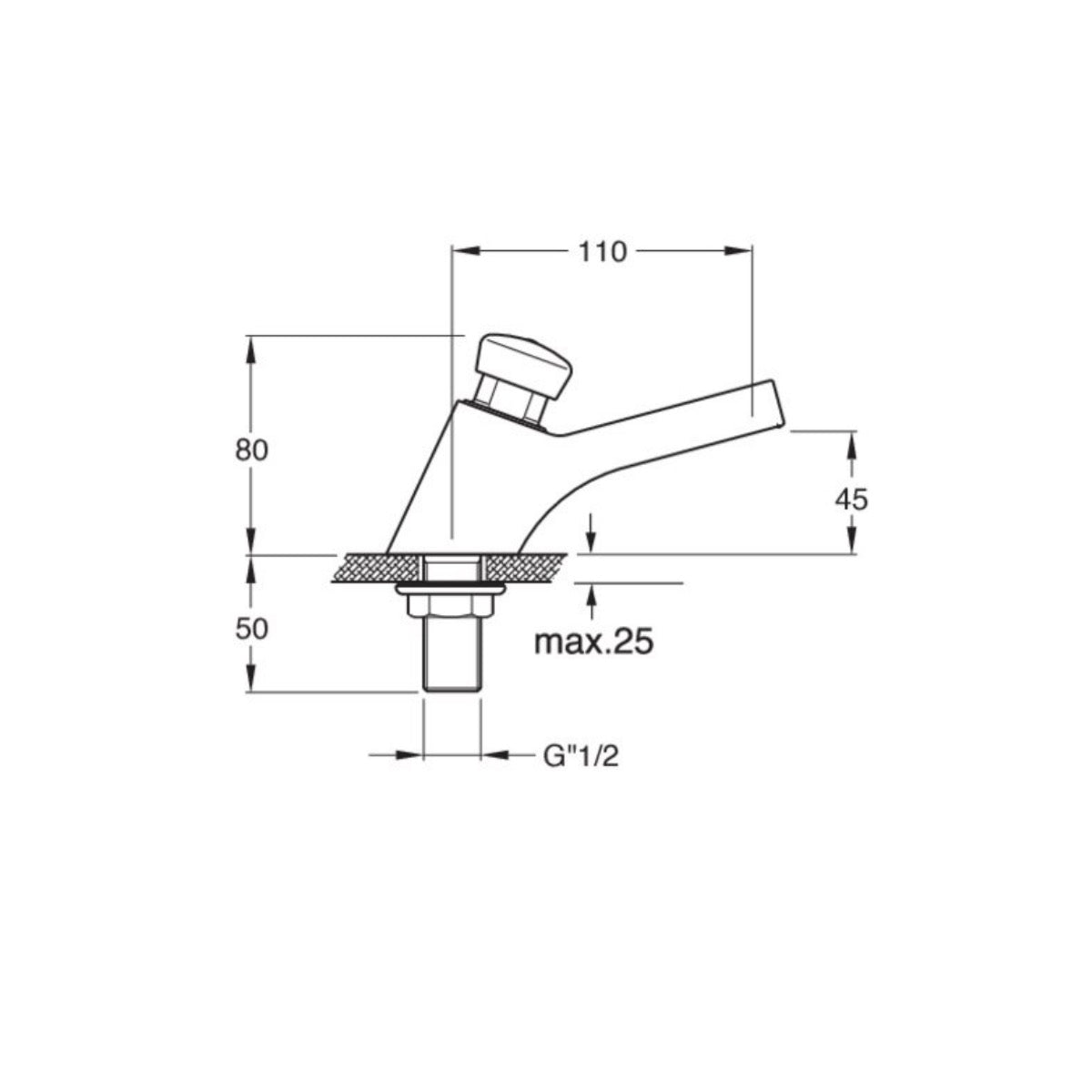 QK230 Silfra samozapiralna armatura za umivalnik za hladno vodo