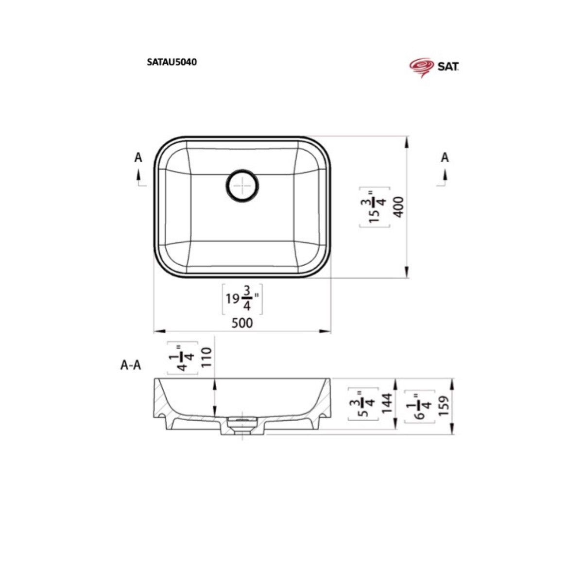 SATAU5040 SAT Aula 50 x 40 cm nadpultni umivalnik iz litega marmorja