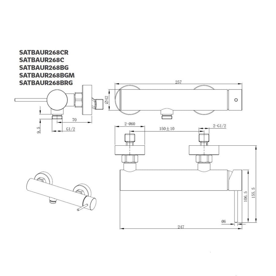 SATBAUR268BGM SAT Aurum stenska armatura za tuš