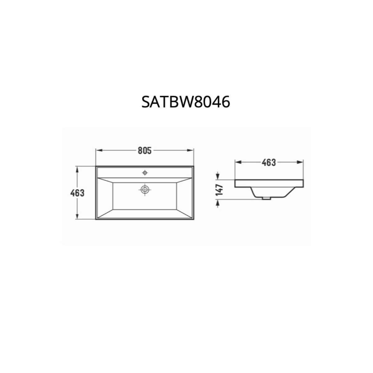 SATBW8046 SAT B-Way 81 x 46,5 cm pohištveni keramični umivalnik z odprtino za armaturo
