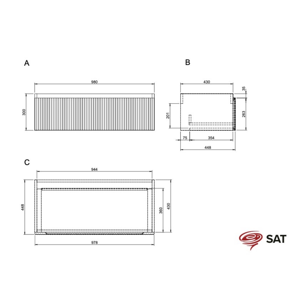 SATEVO100NAZ SAT Evolution 100x46 cm omarica za umivalnik z granitnim pultom