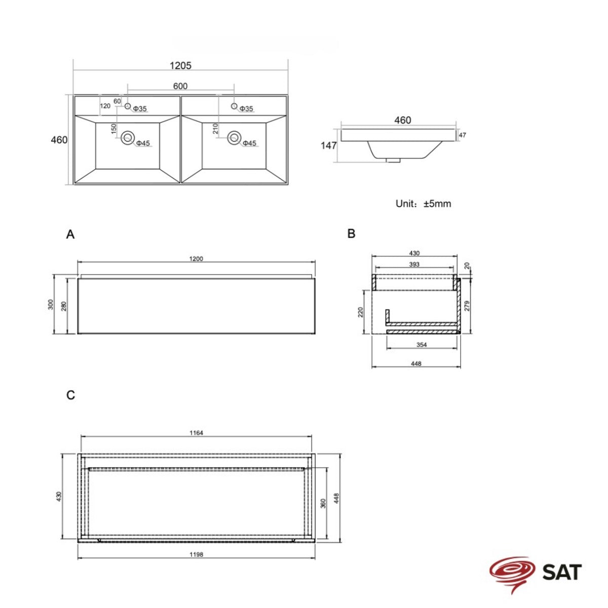 SATFEEL120BEU4 SAT Feel 120 x 46 cm umivalnik z omarico
