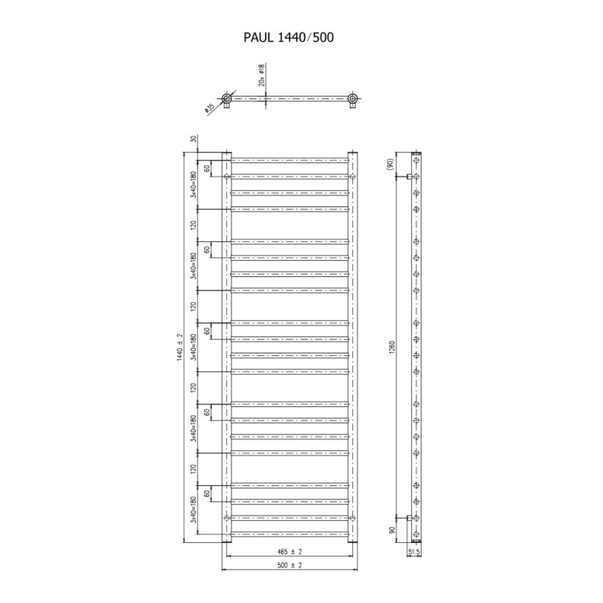 SATRAPA1440500BL SAT Paul 50 cm x 144 cm kopalniški radiator univerzalni