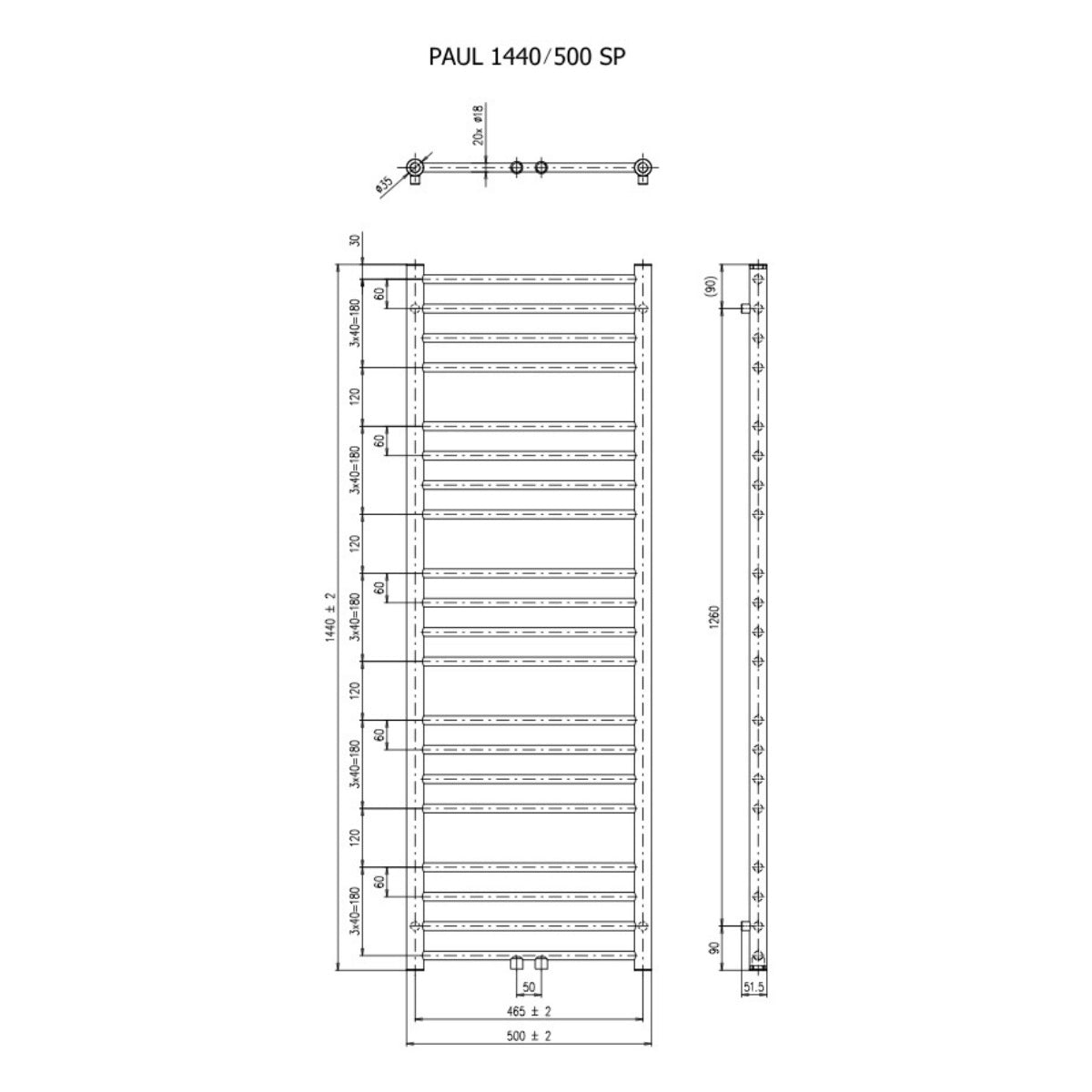 SATRAPA1440500SBL SAT Paul 50 cm x 144 cm kopalniški radiator univerzalni