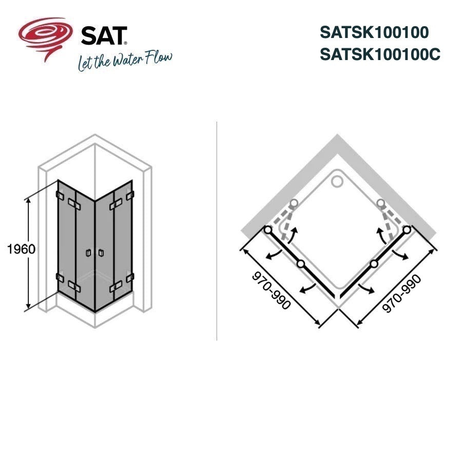 SATSK100100 SAT SK 100 x 100 kvadratna tuš kabina z zložljivimi vrati