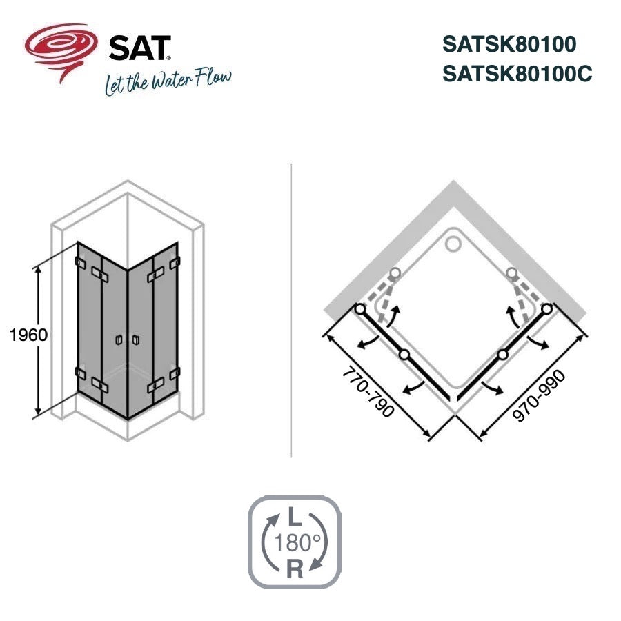 SATSK80100 SAT SK 100 x 80 pravokotna tuš kabina z zložljivimi vrati