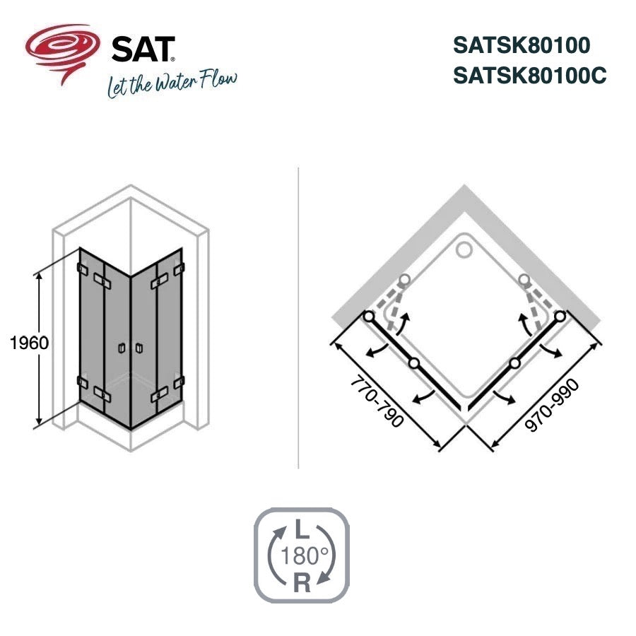 SATSK80100C SAT SK 100 x 80 pravokotna tuš kabina z zložljivimi vrati črna