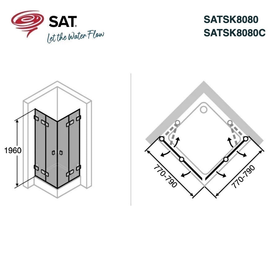 SATSK8080 SAT SK 80 x 80 kvadratna tuš kabina z zložljivimi vrati