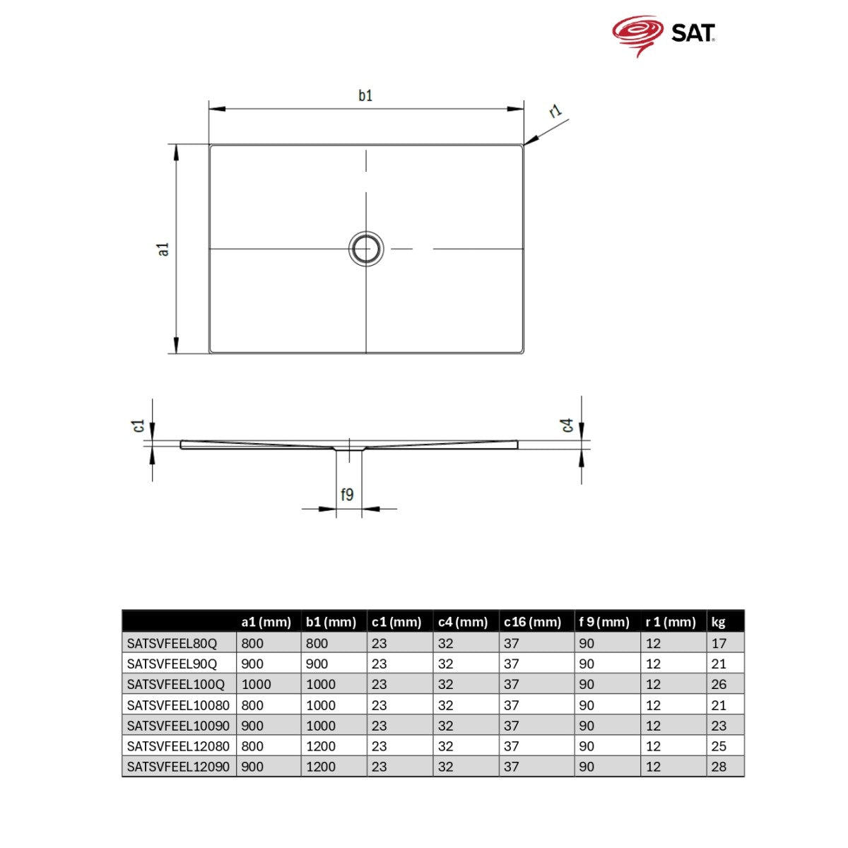 SATSVFEEL12090 SAT Feel 120 x 90 cm pravokotna tuš kad iz emajliranega jekla