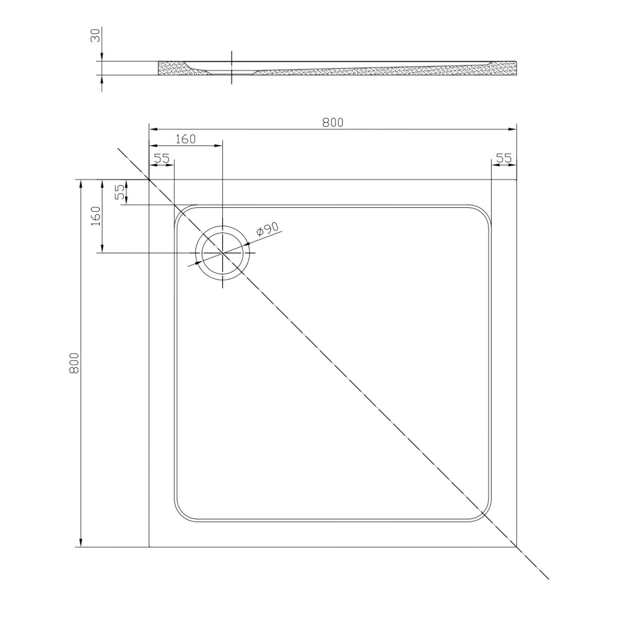 SATSVPRO80Q SAT Project 80 x 80 cm kvadratna tuš kad iz litega marmorja