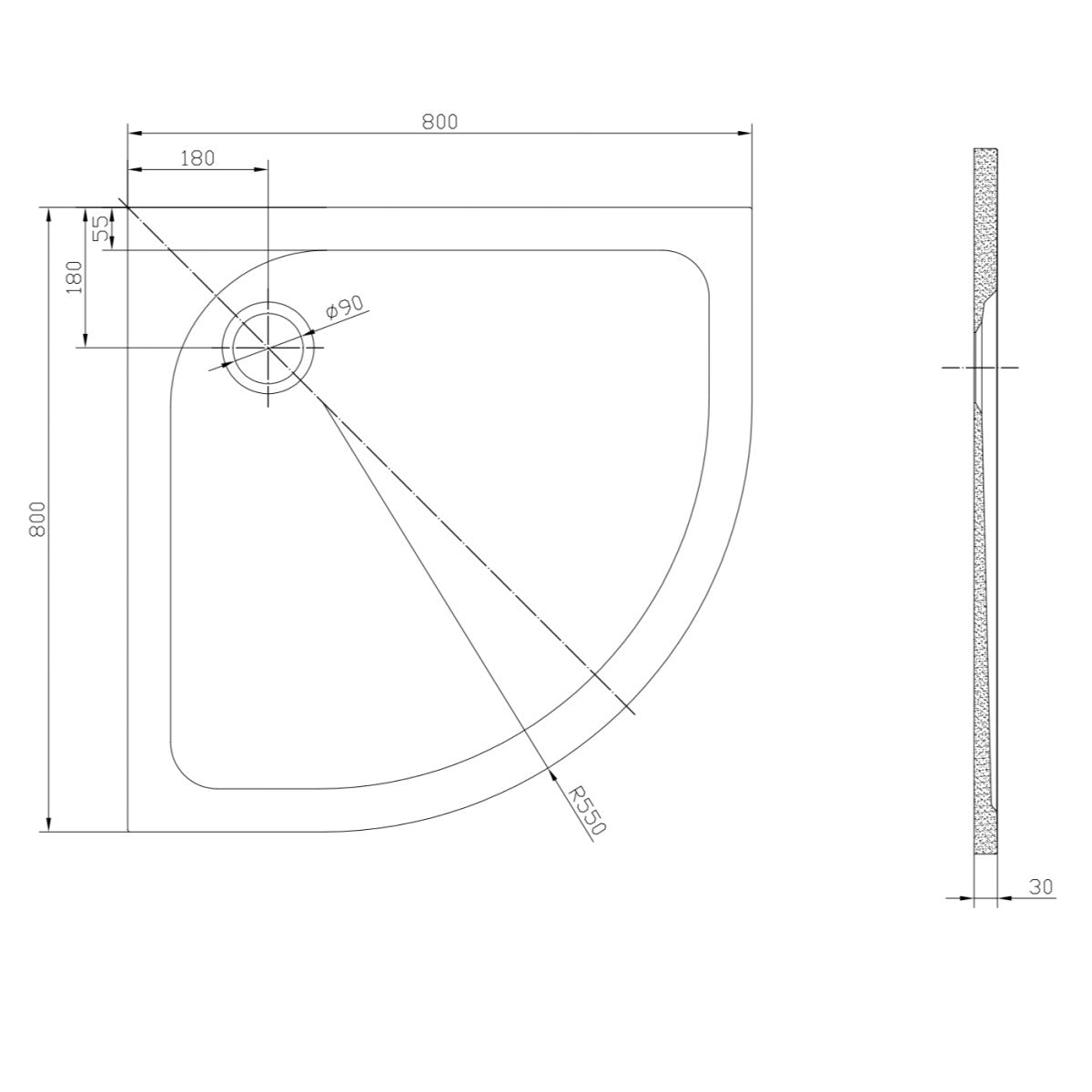 SATSVPRO80S SAT Project 80 x 80 cm polkrožna tuš kad iz litega marmorja