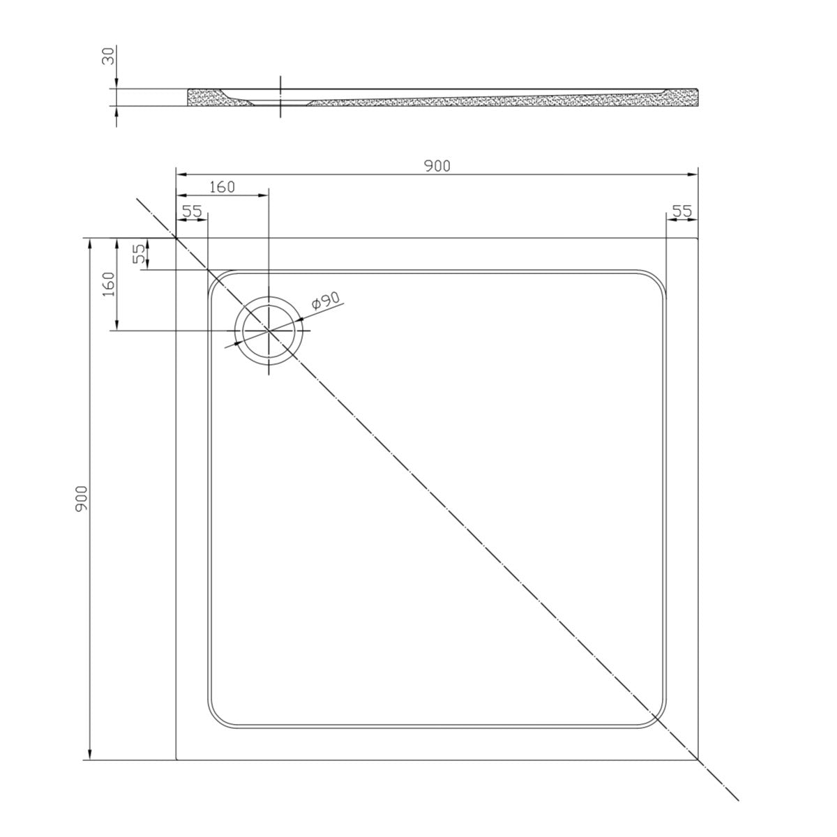 SATSVPRO90Q SAT Project 90 x 90 cm kvadratna tuš kad iz litega marmorja