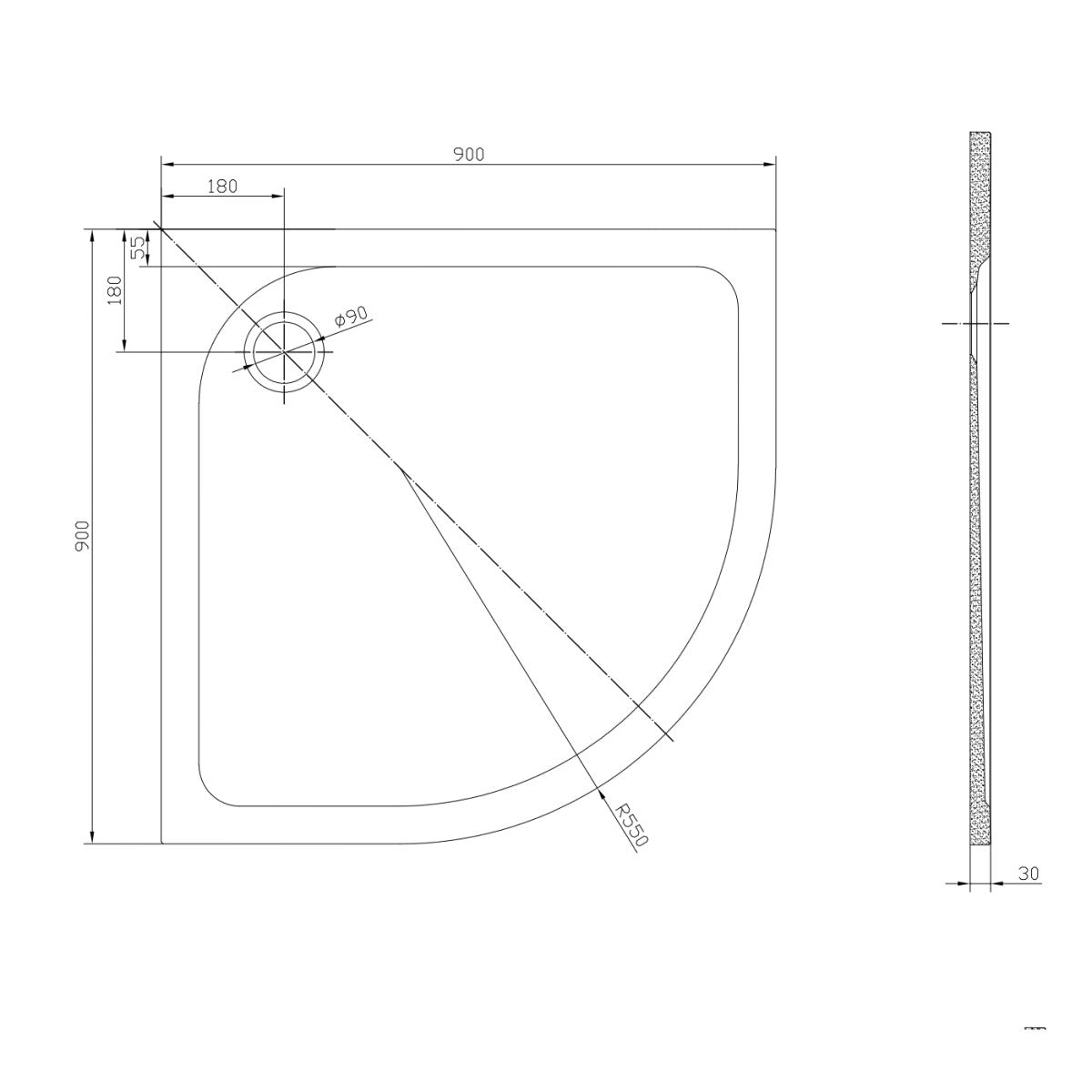 SATSVPRO90S SAT Project 90 x 90 cm polkrožna tuš kad iz litega marmorja