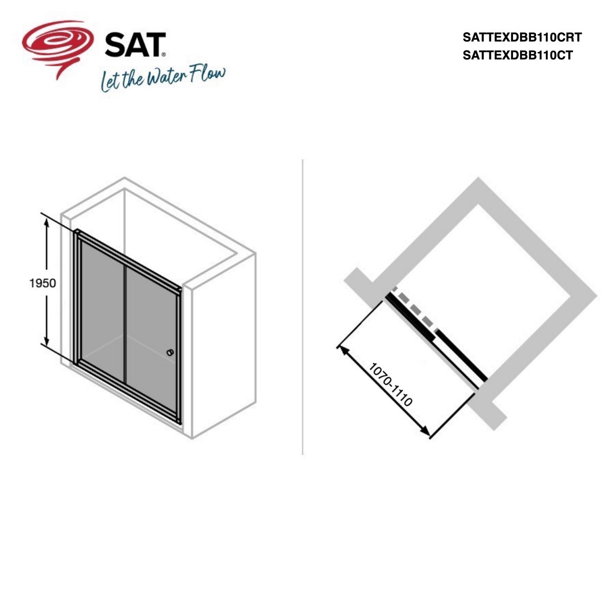 SATTEXDBB110CRT SAT TEX 110 cm drsna tuš vrata brez spodnjega okvirja