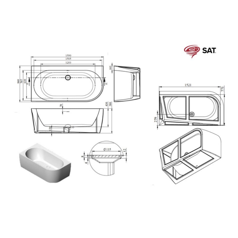 SATVBRE1600L SAT Brevis prostostoječa kopalna kad iz akrila