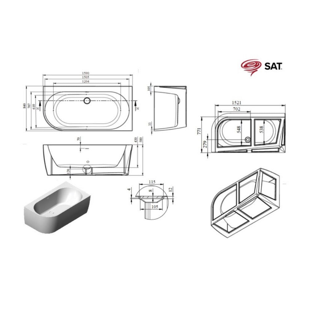 SATVBRE1600P SAT Brevis prostostoječa kopalna kad iz akrila