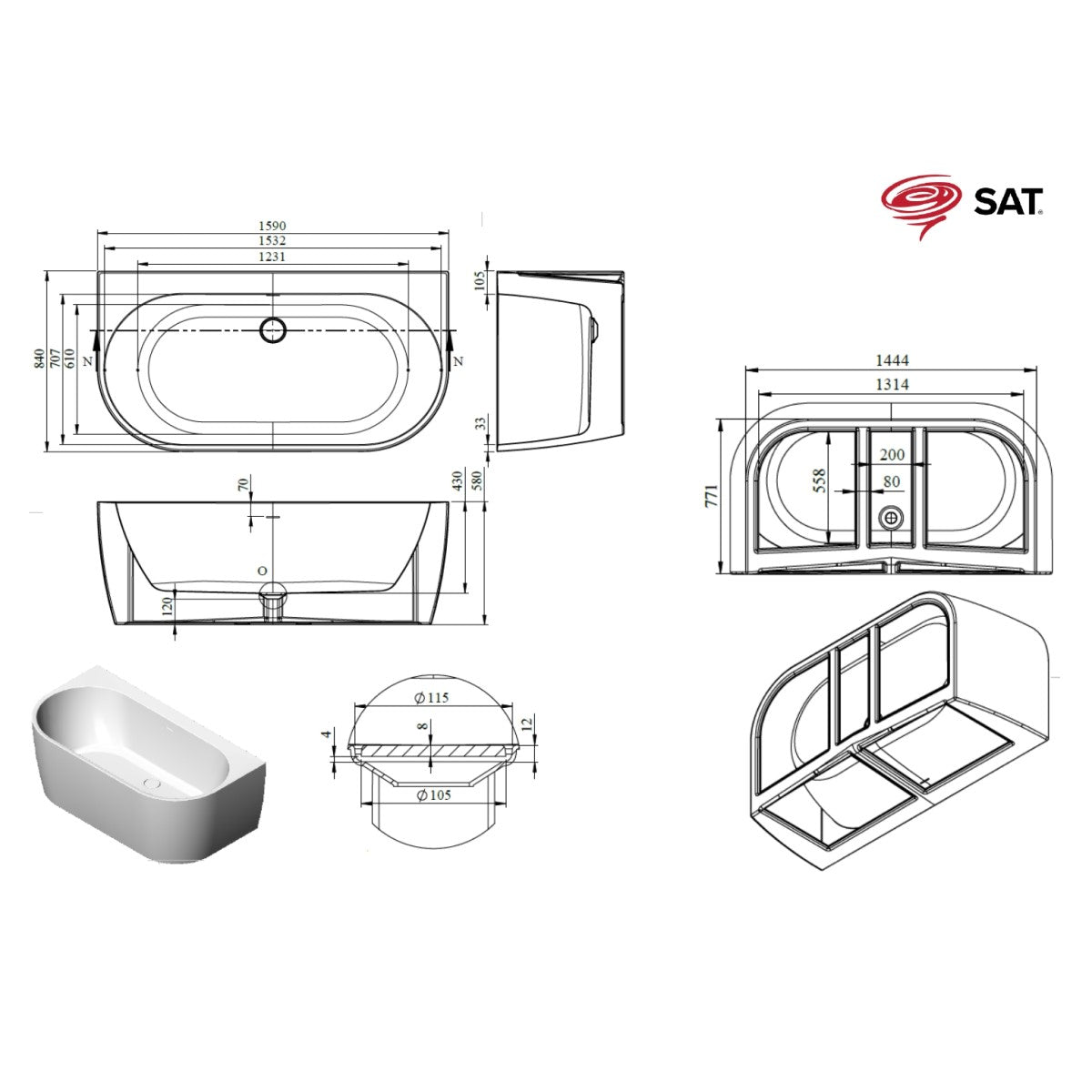 SATVBRE1600Z SAT Brevis prostostoječa kopalna kad iz akrila