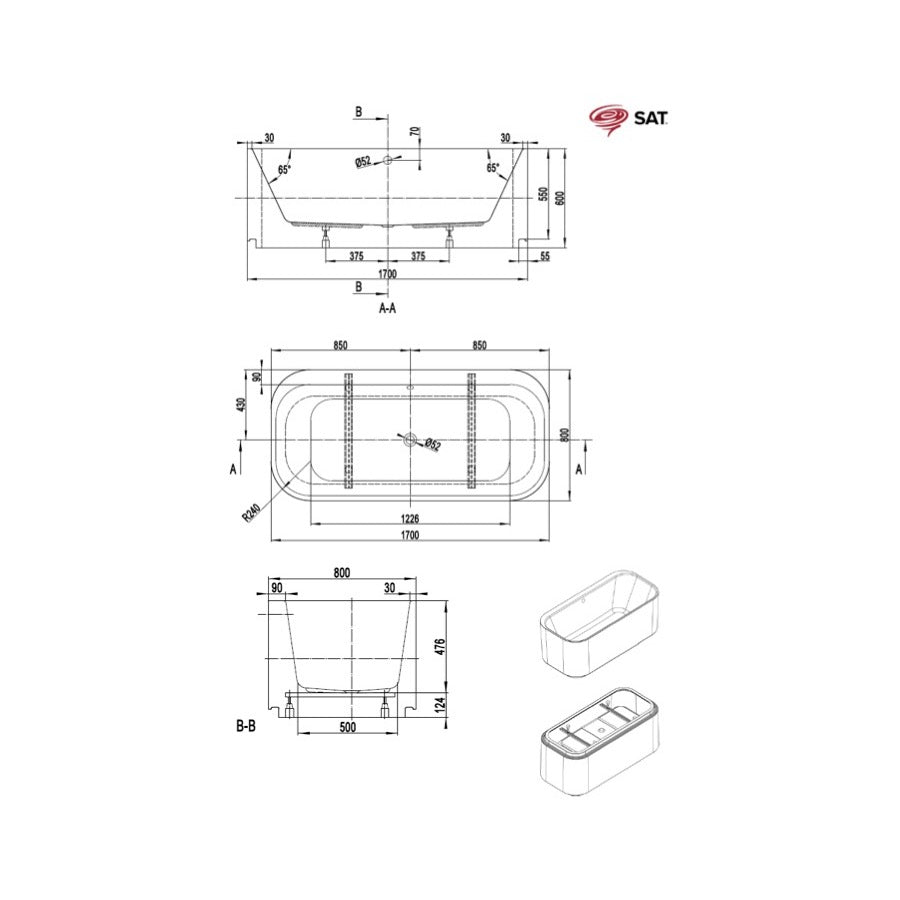 SATVEVO1700 SAT Evolution prostostoječa kopalna kad iz akrila