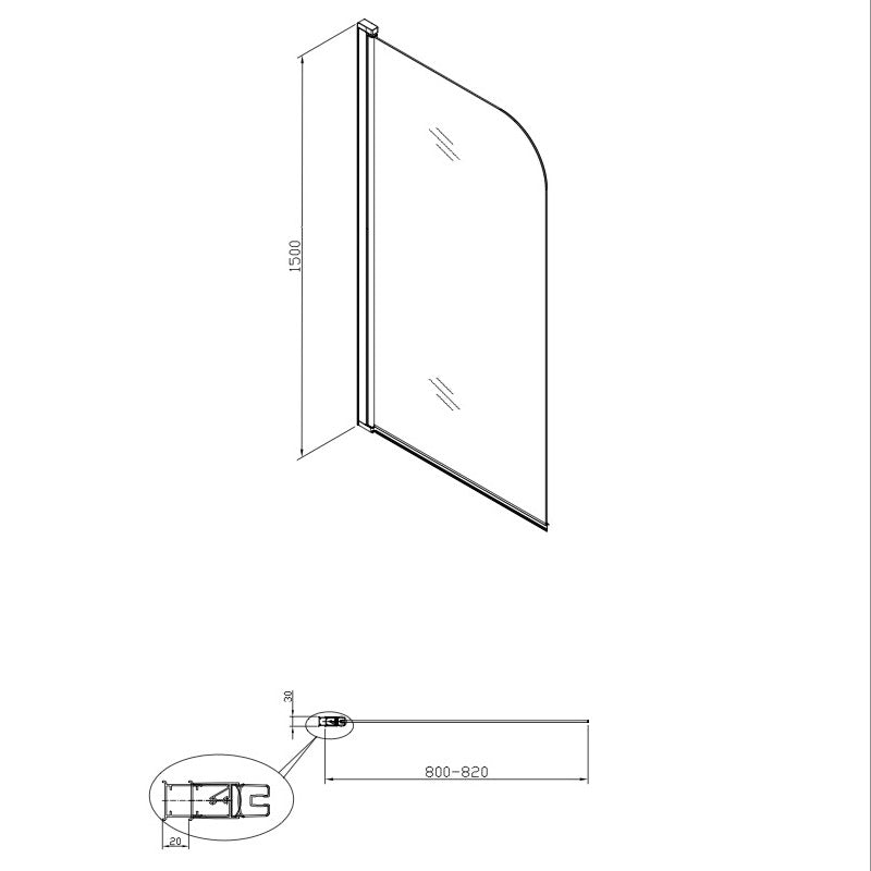 SATVZUNIKCT80 SAT 150 x 80 zložljiva steklena stena za kad