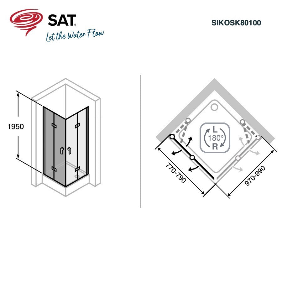 SIKOSK80100 SAT SK 100 x 80 pravokotna tuš kabina z zložljivimi vrati