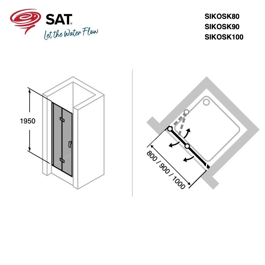 SIKOSK90SN SAT SK 90 cm zložljiva tuš vrata za nišo