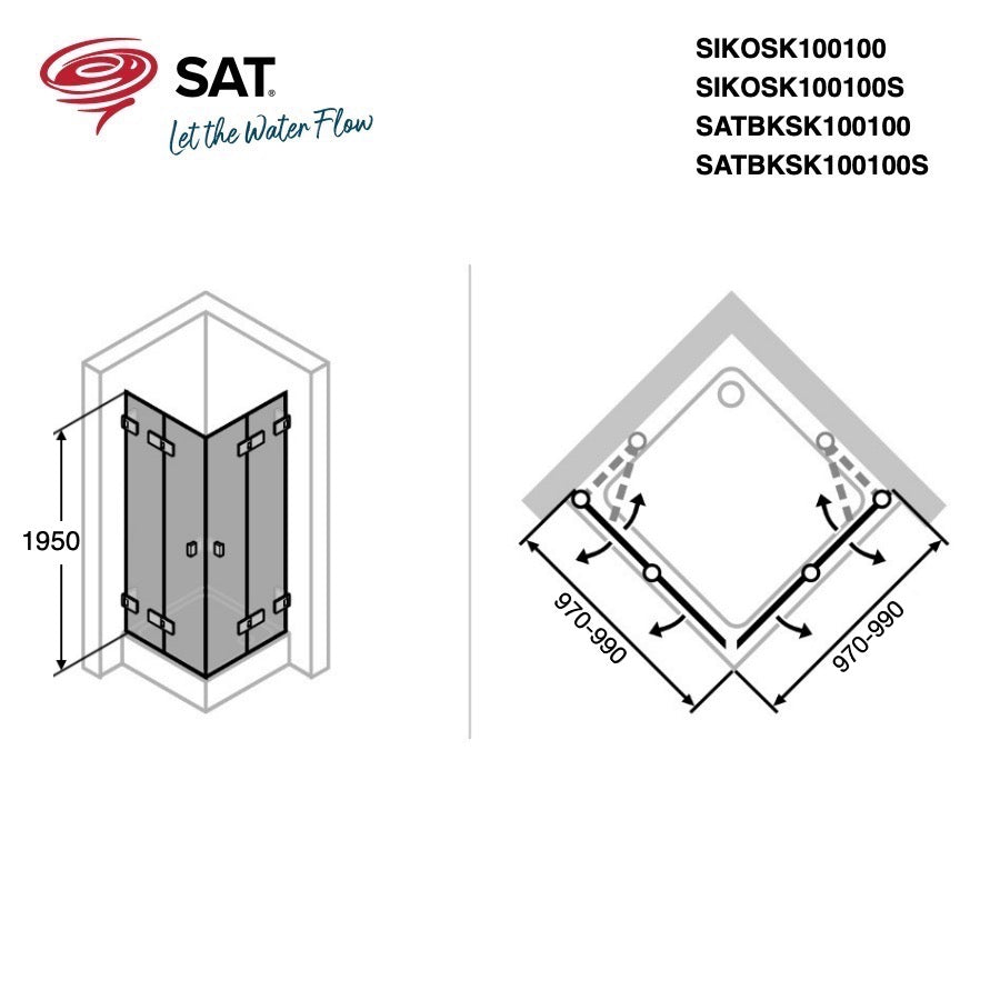 SIKOSK100100S SAT SK 100 x 100 kvadratna tuš kabina z zložljivimi vrati