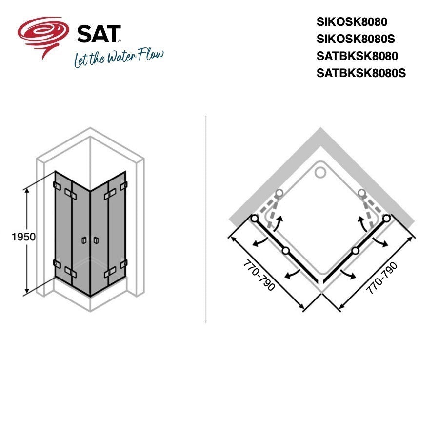 SATBKSK8080 SAT SK 80 x 80 kompletna kvadratna tuš kabina z zložljivimi vrati