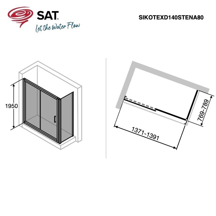 SIKOTEXD140STENA80 SAT TEX 140 x 80 cm pravokotna tuš kabina